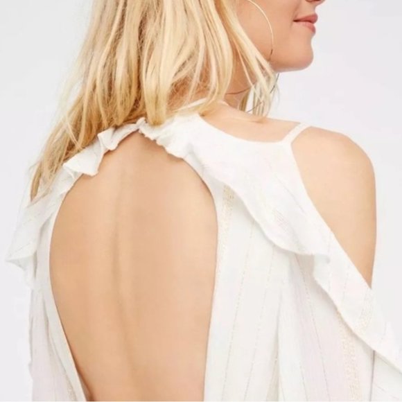 Free People Huxley Maxi Dress Ruffle Cutout Open Back Metallic Stripe Size Small - Picture 9 of 16